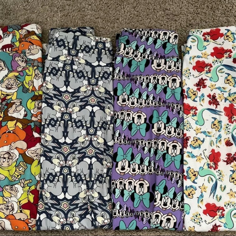 4 Lularoe Disney  Tween Leggings The Little Mermaid, Snow White, Bambi, Minnie